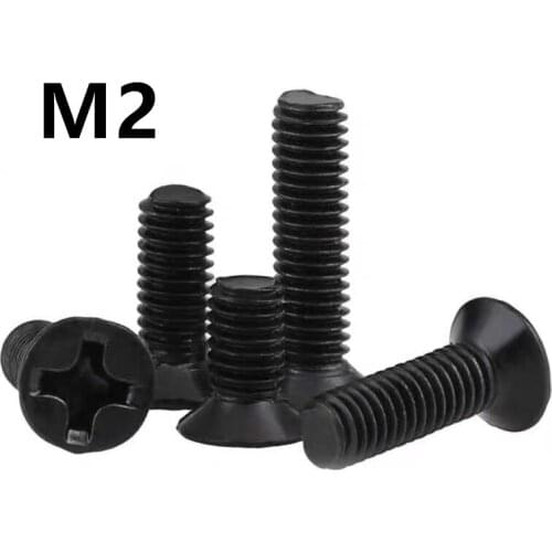 500pcs/lot GB819 DIN965 M2x3/4/5/6/8/10/12/14/16/20mm Black 304 stainless steel flat head cross countersunk KM mechanical screw