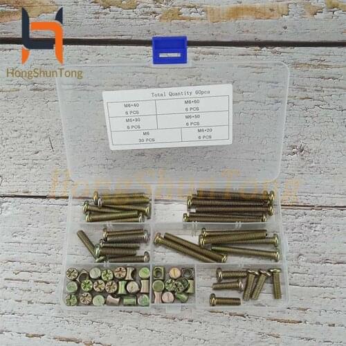60Pcs M6 Zinc Plated Hex Socket Head Cap Furniture Screw Bolt Barrel Nut Assorted Kit For Bed Cot Furniture M6*20/30/40/50/60