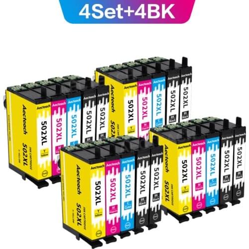 Aecteach For Epson T502 T502xl 502 XL E502XL Ink Cartridge Expression Home XP-5100 XP-5105 WorkForce WF-2860DWF WF-2865 printers