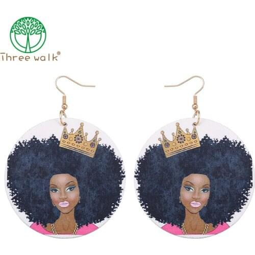 African Women Wood Earrings Natural Hair AFROCENTRIC JEWELRY For Ladies