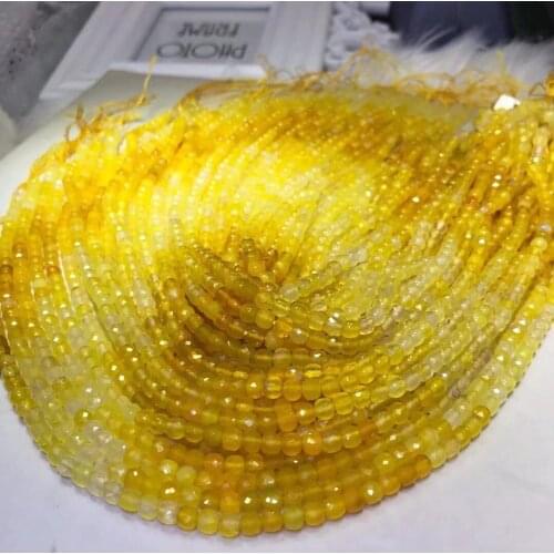 Agate Yellow square faceted 4-4.5mm for DIY jewelry making loose beads FPPJ wholesale beads nature gemstone