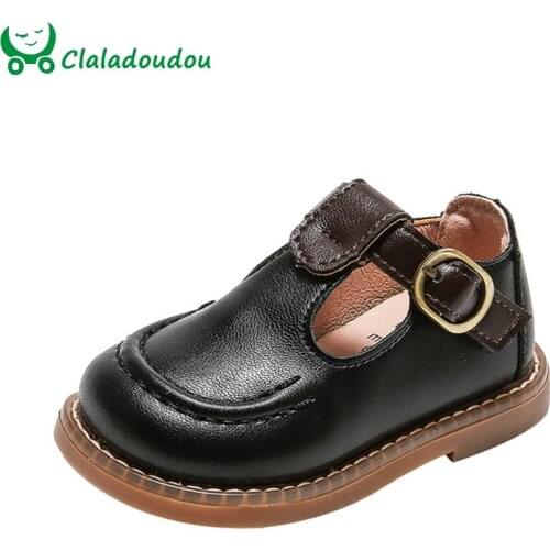 13.5-18.5cm Brand Baby Girls PU Leather Shoes, Black Beige Strap Kids Girls Toddler Shoe,Soft sole Baby Girls Flats Walkers