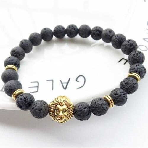 Lion Head 8mm White Black Lava Stone Beads DIY Aromatherapy Essential Oil Perfume Diffuser Bracelet Yoga Jewelry