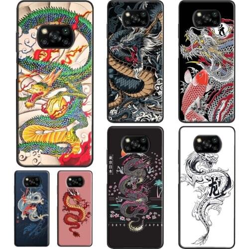 Japanese Dragon Style Phone Case For POCO X3 Pro M3 F2 F3 Cover For Xiaomi Mi 11 Ultra 10T Pro Mi Note 10 Lite