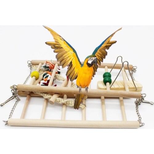 Wood Ladder with Metal Hook for Birds in Cage Nest Bird Toys Parrot Accessories Stand Aves Budgie Agapornis Swing Perch Pet Toys