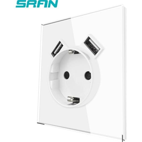 EU Standard Power Socket,Socket With Usb Charging Port 5V 2.1A 16A Full Mirror Crystal Glass Panel USB Wall Sockets EU