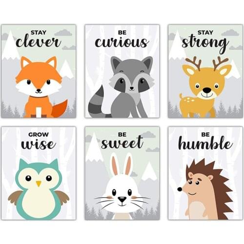 Cartoon Animal Fox Deer Rabbit Decorative Painting for Childrens Room Canvas Painting Be Humble Farmhouse Decor Baby Room