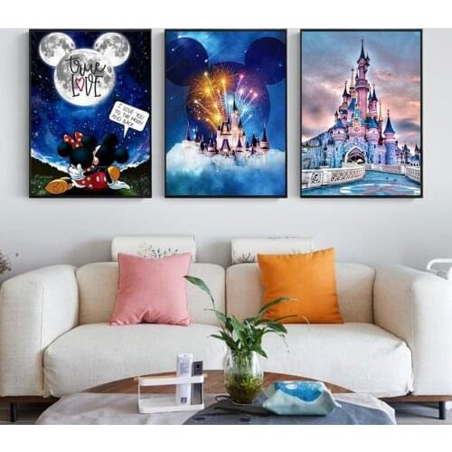 Disney Mickey Minnie Castle Canvas Painting Artwork Cartoon Castle Anime Posters Prints Wall Art Picture for Living Room Home