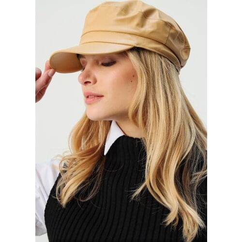 Womens Black Faux Leather Cap Hat flat octagonal gazeteci baseball cap male ladies Casual winter beret female painter caps