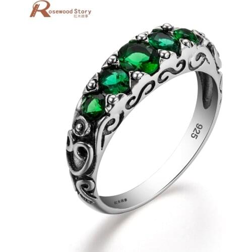 Multi-Element Vintage Art Deco Wedding Rings for Women Real 925 Sterling Silver Geometric Green Stone Female Ring Anel Bague