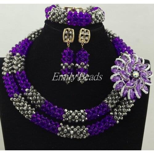 Purple/Gray Crystal Beads Jewelry Set African Costume Wedding Bridal Jewelry Set 2 Layers Necklace Set Free Shipping ALJ358