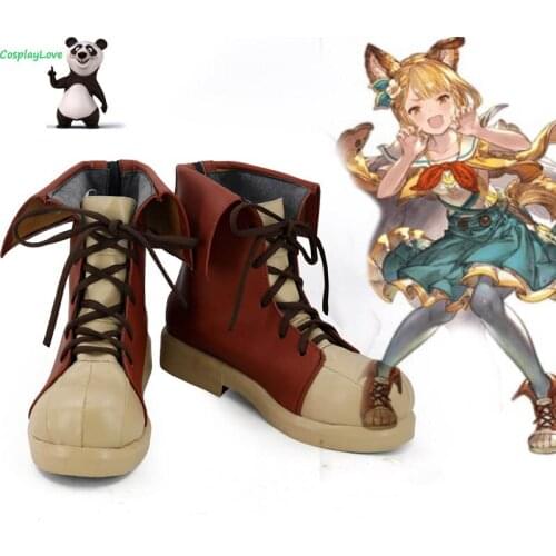 CosplayLove Granblue Fantasy Vajra Brown Cosplay Shoes Blue Long Boots PU Leather Custom Made