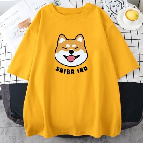Cute Shiba Inu Letter Printed Female T Shirt Summer Big Size Tshirt Animal Fit Short Sleeve Cartoon Oversize Womens T-Shirts