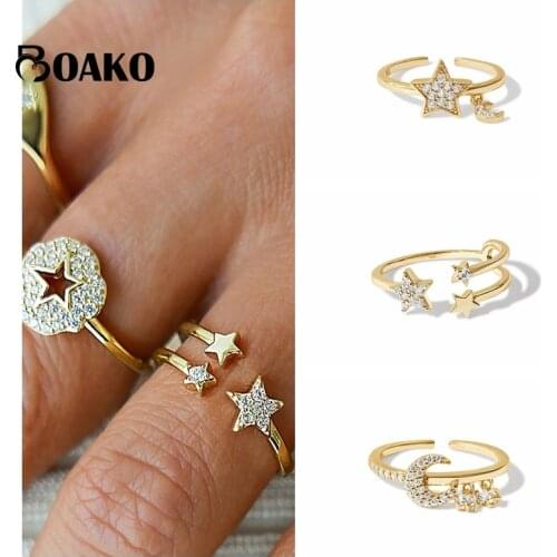 BOAKO Minimalist 925 Sterling Silver Open Rings for Women Zircon Star Ring Wedding Ring Finger Luxury Fine Jewelry Bijou Gifts