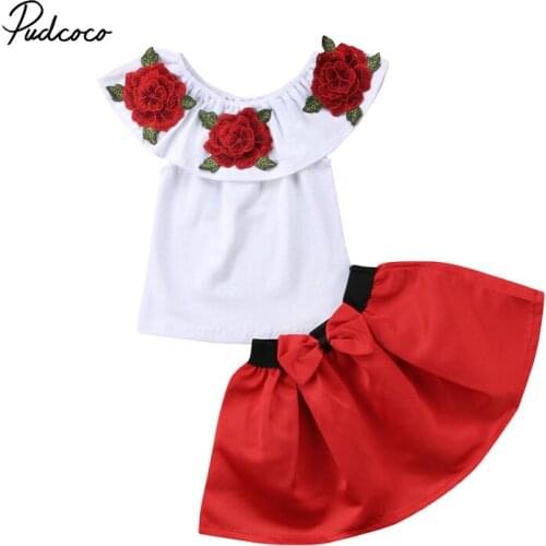 Fashion Kids Baby Girl Clothes Set Summer Off Shoulder Top Baby Kid Girl Party Shirt Mini Tutu Skirt Outfit