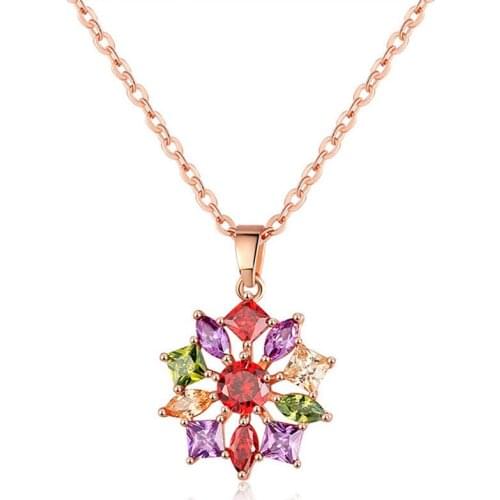ZSLBS Fashion Necklace For Women Flower Charms Pendant Necklaces Crystal Gold Copper Zircon Colorful Bijoux Collier Elegant