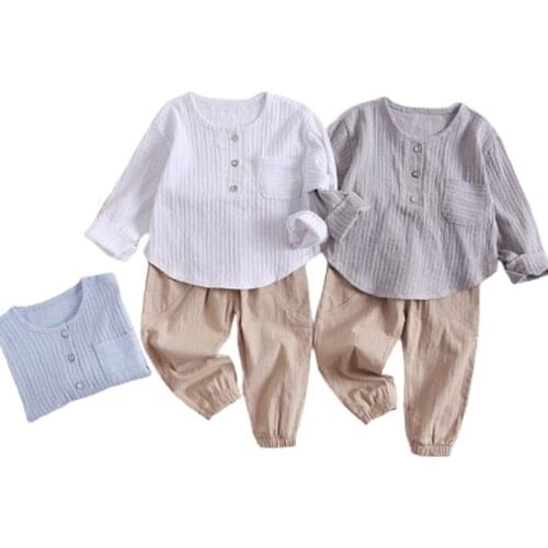 Autumn New 100%Cotton Children Clothing Boys Girls Clothes Suit Baby Solid Clothing Sets 2Pcs Fashion Infant Suits Kids Clothes