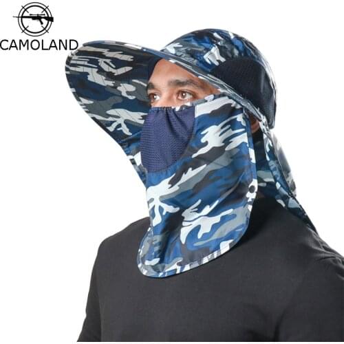 CAMOLAND Bucket Hat With Neck Flap Women Men Camouflage Sun Hats Male Outdoor Long Wide Brim Hiking Fishing Hat