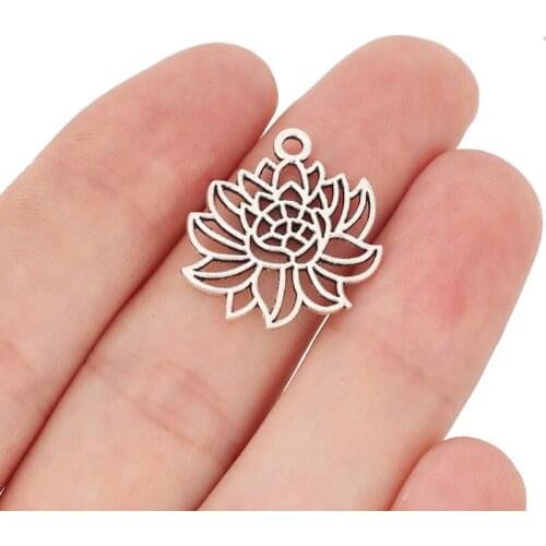 30pcs/lot Tibetan Silver Yoga Lotus Flower Charms Pendants for Necklace Bracelet Jewelry Making Accessories 22x20mm