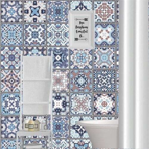 Portugal Morocco Blue Tiles Wall Sticker Home Decor Bathroom Kitchen Waist Line Wall Decals Waterproof PVC DIY