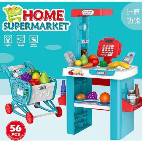 Holiday 35pcs 56pcs supermercado de juguete Child Simulation Pretend Play toys set shopping cart cash register Supermarket House