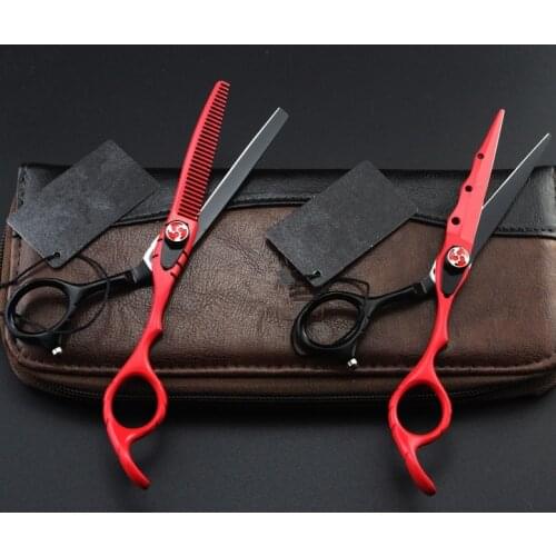 Customize professional 440c 6 inch red cut hair scissor thinning barber tools cutting shears makas hairdressing scissors set