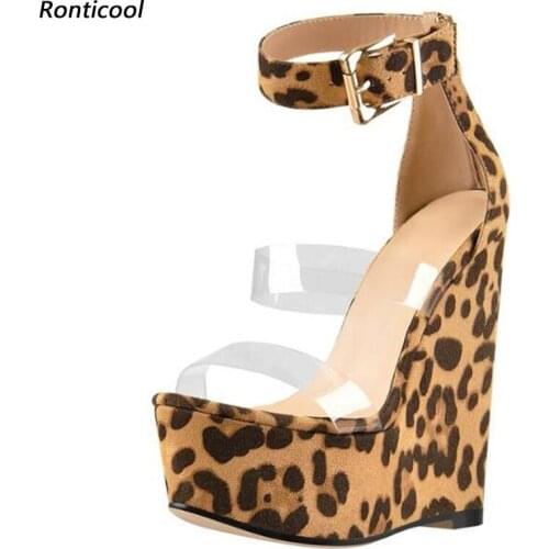 Ronticool 2021 Handmade Women Summer Sandals Unisex Comfort Wedges Heels Open Toe Gorgeous Leopard Cosplay Shoes US Size 5-20