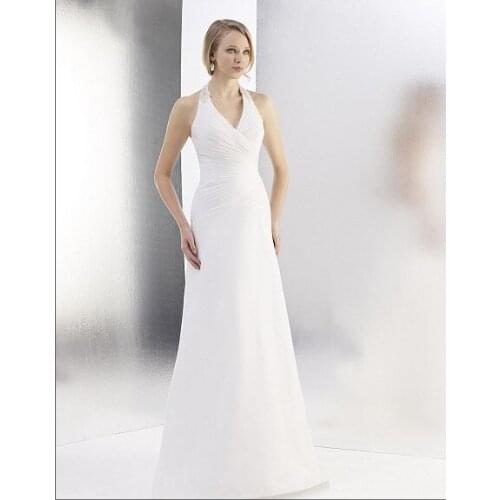 2016 hts one silky chiffon a-line features halter strap Silver embroidery beaded keyhole back bridal gown bohemian wedding dress