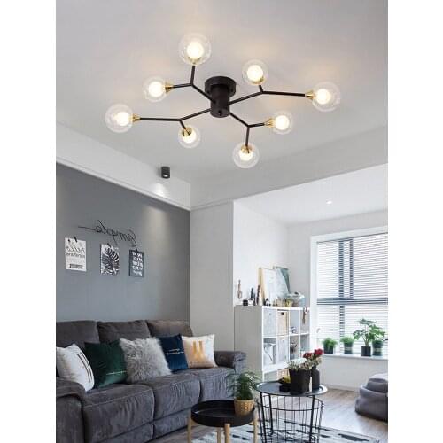 Nordic Glass Bubble Chandelier for Living Dining Room Modern Bedroom Kitchen Ceiling Hanging Lamp Black Indoor Decor Lighting