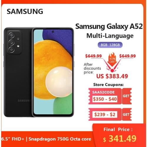 Global Rom Samsung Galaxy A52 5G NFC Smartphones 6.5" FHD+ Snapdragon 750G Octa core 64MP Cams Fast charging 25W Mobile Phones