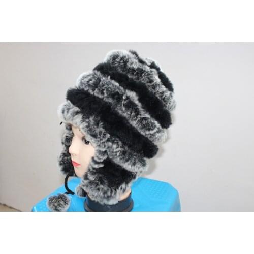 Thermal rex rabbit hair fur knitted ear protector cap Women