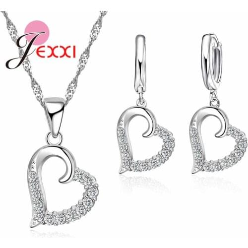 Wavy Modeling Love Shape Cute Sweet Style 925 Sterling Silver Suit Earring Necklace Set Surprise Birthday Gift Women