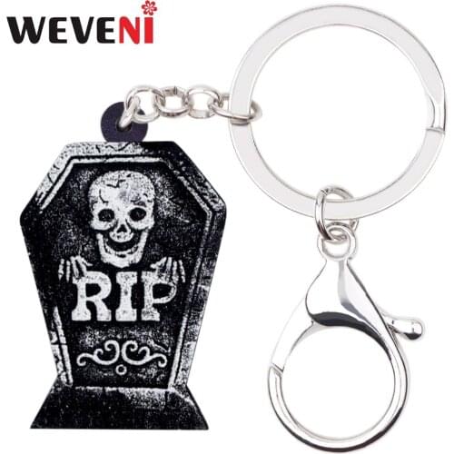 WEVENI Acrylic Halloween Skull Grave Tomb Key Chain Pendant Ring Punk Holder Jewelry For Women Girl Bag Car Charm Original