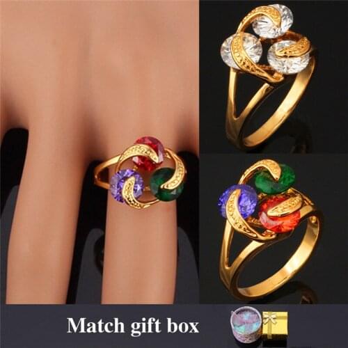 Rings For Women Fashion Jewelry Brand Gold Color Cubic Zirconia Stone Wedding Rings With Gift Box Wholesale MGC R255