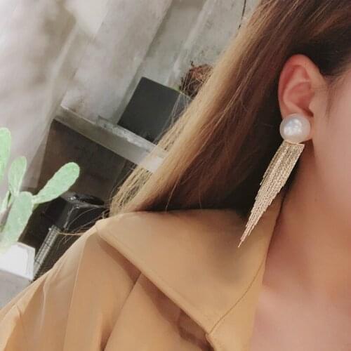 SHIFEEL 2019 New fashion 925 sterling Silver Pearl Buckle Multi-layer chain Tassel Drop Earrings Temperament Long Pendients