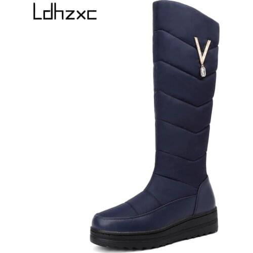 LDHZXC 2020 fashion winter snow boots women keep warm crystal zipper flat platform shoes woman knee high boots