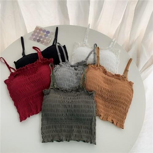 2020 Harajuku Solid Camis Streetwear Tube Top Women Fashion Ruched Pleated Crop Top Sexy Bustier Tees Feamle Tank Tops Camisole