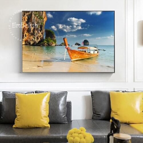 1 Pieces Hot Modern Home Decor Wall Art Pictures For Living Room Boat In The Beach Landscape Posters HD Print Canvas Paintings