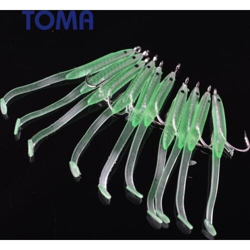 10pcs Soft Bait Luminous Fishing Lure With Hook Eel Glow Dark Mackerel Fishing Snapper Flathead Mullet 6.8cm1g Artificial Bait