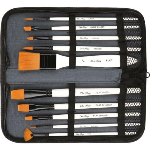 10Pcs Zipper Case Bag Art Brushes Acrylic Oil Watercolor Artist Painting Brushes