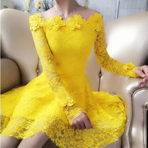 2018 Spring Autmn Women Slash Neck Lace Dresses Stereoscopic Floral Dress Sweety Girl Princess Dress Party Dress Vestidos WZ611