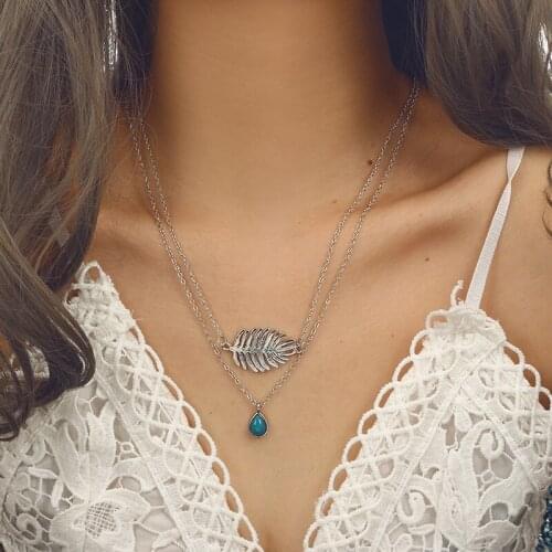2020 Fashion Women Necklace Stones for Jewelry Long Layered Necklace O-chain Water Drop Pendant Necklace