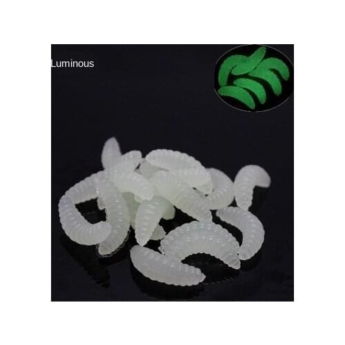 50PCS/lot jigging lure fishing set 2cm 0.3g Maggot Grub Soft Lure Baits Smell Worms Glow Shrimps Fishing Lures 2020