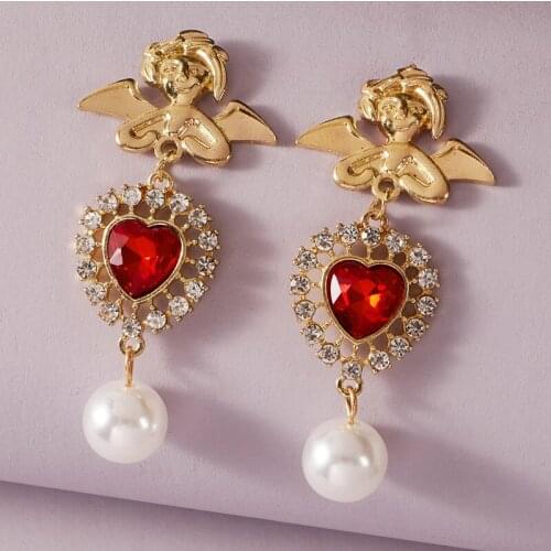 6 pair/lot wholesale fashion jewelry accessories gold metal pearl heart angel earrings