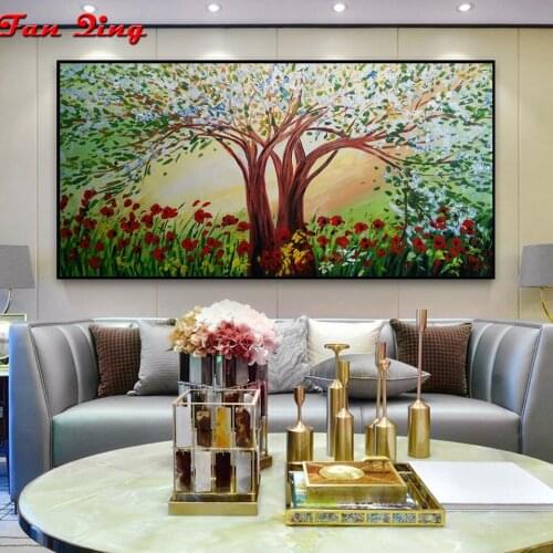 Diy diamond painting Big tree flowers spring scenery needlework cross stitch square drill diamond embroidery mosaics home decor
