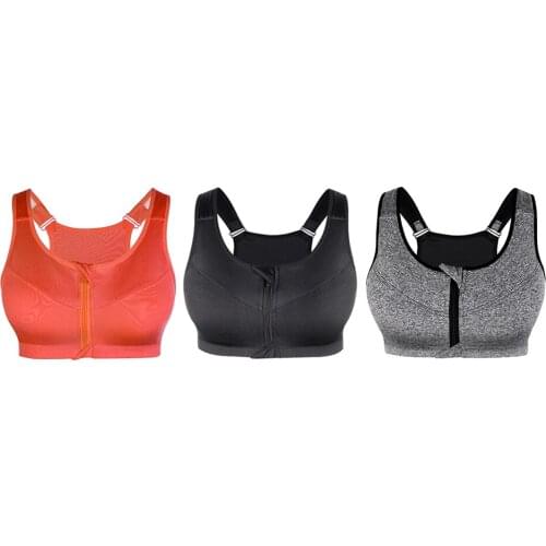 Seamless Fitness Sport Bra Women Front Zip Adjustable Straps Push Up Bra High Impact Support Workout Yoga Shock Absorber