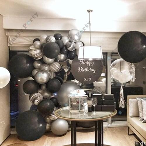 Black Balloons Garland Arch Kit Baby Shower Wedding Birthday Party Chrome Silver Balloon Decoration Kids Supplies