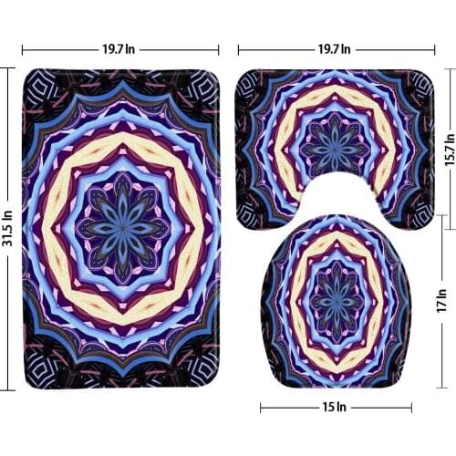 Color Mandala Bath Mats Art Design Bathroom Rug 3-Piece Sets Geometric Graphics Stripe Non-Slip U-Shaped Pad Toilet Bath Decor