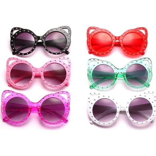 Summer Girl Boys Cute Crystal Sunglasse Cartoon Cat Ear Outdoor Children Kids Child Eyewear Lovely Vintage Eye Protection Glasse