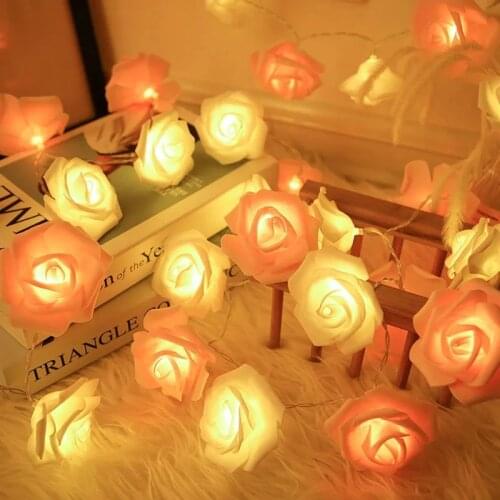 2.5M 20 LED Rose Flower Garland Artificial Flower Bouquet String Lamps Foam Rose Fairy Lights Holiday Wedding Decor